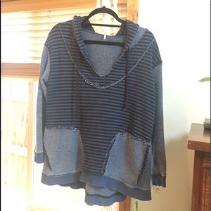 Free People blue stripped hooded sweatshirt